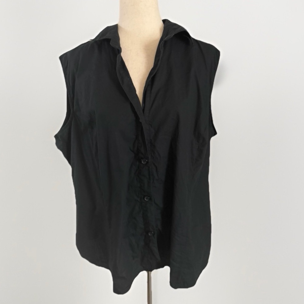 Vintage 90s Harve Benard Bernard Holtzman 2X Sleeveless Button Up Black Top